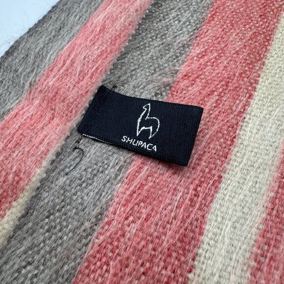 SHUPACA QUALITY ALPACA BLEND Fringe Scarf Shawl Striped Green Tan Red Charcoal G - Picture 5 of 7